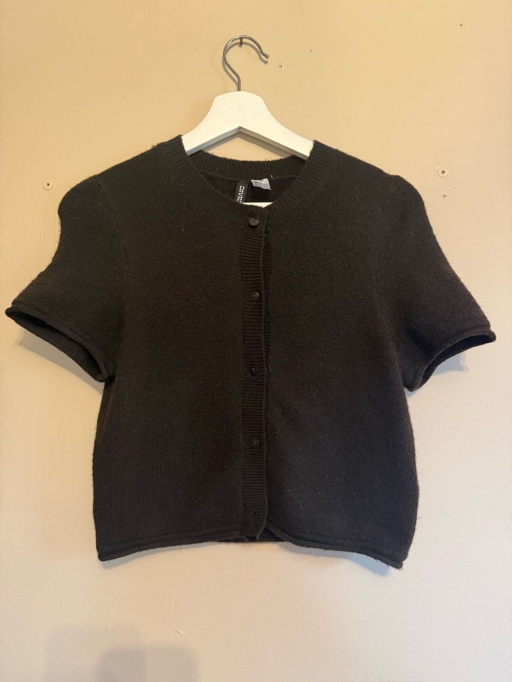 H&M Black Short-Sleeve Button-Up Knit Cardigan